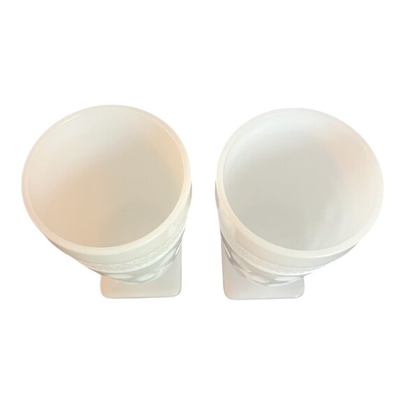 Vtg Milk Glass Goblets Set Of 2 With Diamond & Thumbprint Pattern Pedestal 5.5" - Picture 5 of 6